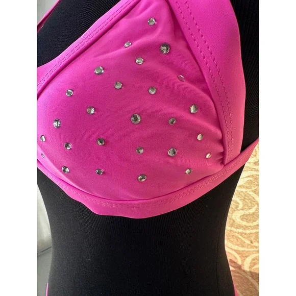 Hot‎ Pink Rhinestone Bikini Set Women's Swimsuit Sparkle Beachwear - M - Picture 2 of 7